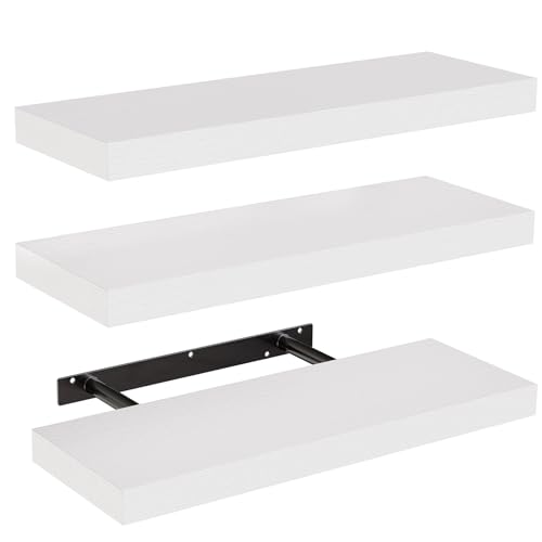 STOREMIC Wandregal, Regale Weiß Wand 38cm, 3er-Set Schweberegal Weiss, Moderne dekorative Regalbrettmit sauber Verarbeitet für Schlafzimmer, Küche, Büro, Wohnzimmer usw