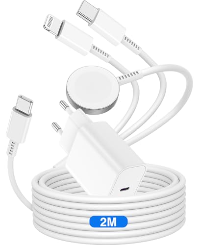 3-in-1 Ladekabel für Apple Watch und iPhone,20W USB C Apple Watch Ladegerät Original mit Kabel 2M,Typ C Schnellladegerät Charger für iWatch Series Ultra 2/Ultra/10/9/8/7/3/iPhone 16/15/14/13/12/11