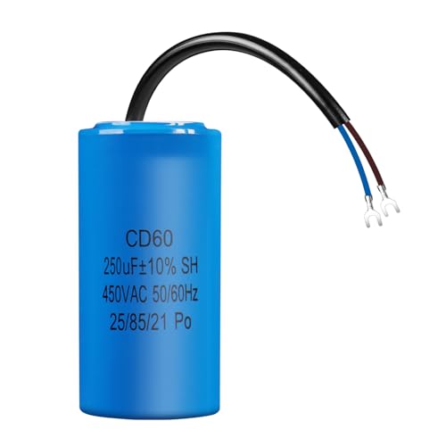 CD60 AC 450V 250uf 50/60HZ Kondensator,ANGEEK Starterkondensator, elektrischer Kondensator, Motorstarterkondensator, mit Kabel, für Kühlschrank, Elektromotor, Wasserpumpe, Generator