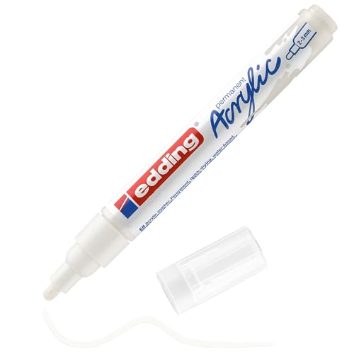 edding 5100 Acrylmarker medium - weiß - 1 Acrylstift wasserfest - mittlere Rundspitze 2-3 mm - Acryl Farben zum Malen auf Leinwand, Malpapier und Holz - Acrylstifte für Steine