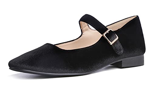 Feversole Damen Weiches Kissen Extra Gepolstert Komfort Quadratischer Zehe Mary Jane Metallschnalle Mode Ballerinas Wanderschuhe, Schwarze Mary Jane,40