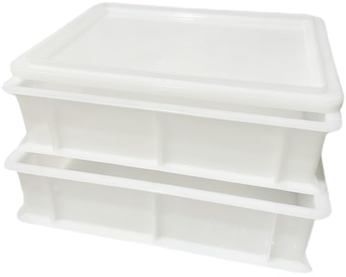 Quvido Hefekiste für Pizza- und Brotteig | 2x Kunststoffbox + 1x Deckel 30x40x10 cm | Farbe: weiß | Kunststoffbehälter mit Deckel zur Gärung von Pizza- und Brotteig | Lebensmittelbehälter | Teigkasten
