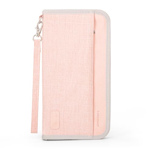 Looxmeer Reisepass Tasche Familie Reisepasshülle mit RFID-Blocker, Wasserdicht Reiseorganizer, Travel Organizer Damen Herren für Reisedokumente kreditkarten Tickets Ausweis, Rosa