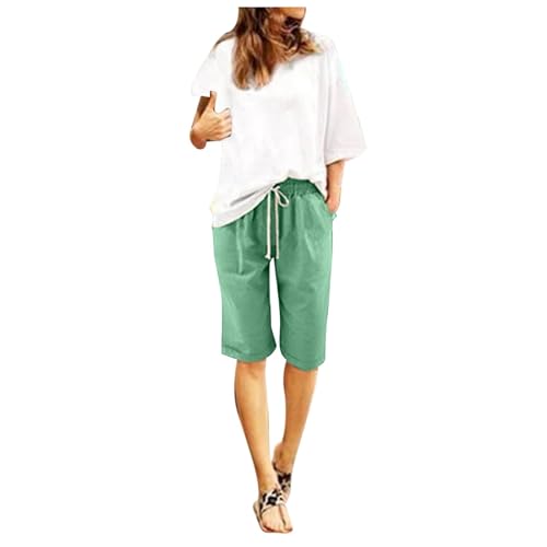 rtdgcv Frauen Sommer Baumwolle Hosen Plus Größe Hohe Taille Shorts Schnürung Strand Workout Tasche Fünf Punkt Hosen Herren Shorts Cargo Shorts Damen Kurz (Green, XXXXXXXXL)