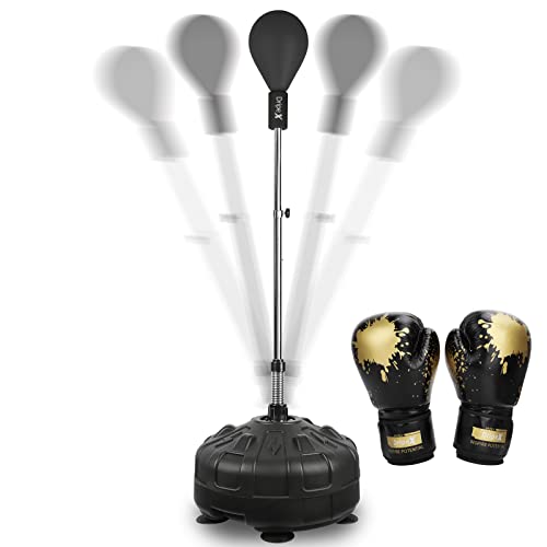 Dripex Punchingball Speedball Verstellbarer freistehender Boxsack Speed-Reflex Trainingsball für Erwachsene Kinder, Trainingsgerät für Zuhause und Fitnessstudio (Schwarz mit Boxhandschuhen)