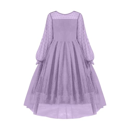 Mädchenkleid, Tüll, gepunktet, Netzstoff, langärmelig, Spaghettiträgerkleid, einfarbig, bauschig, elegant, A-Linie, Geburtstag, Hochzeit, Hochzeit, violett, 3-4 Jahre