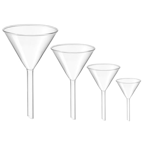 ULTECHNOVO 4 Stück Dreieck Trichter Labor Glastrichter Wissenschaftlicher Glastrichter Set Jeder Größe 40Mm 50Mm 75Mm 100Mm mit Ca. (Klar)