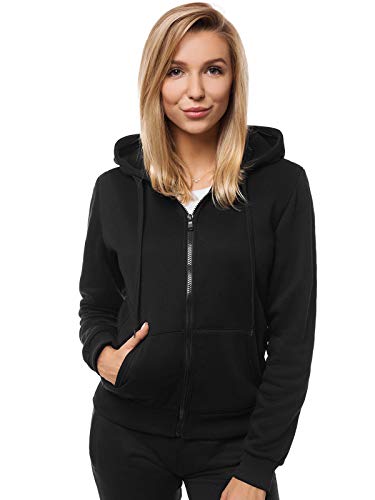 OZONEE Damen Kapuzenpullover Sweatjacke Sweatshirt Farbvarianten Kapuzenjacke Kapuzenpulli Langarm Kapuze Hoodie Sport Style Casual Fitness Basic Training JS/W03 SCHWARZ S