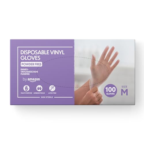 by Amazon - Einweg-Vinylhandschuhe, Größe M, 100er-Pack(Früher Marke Hevea)