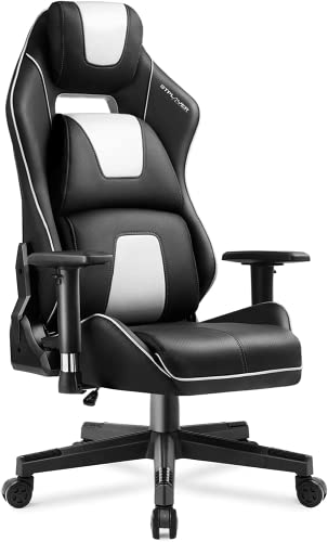 GTPLAYER Gaming Stuhl Bürostuhl Schreibtischstuhl Chefsessel Drehstuhl PC-Stuhl Racing Stuhl Höhenverstellbar Innovative Ergonomischer Stuhl mit Breiten Kopf- Rücken-&Lendenwirbelkissen Weiß