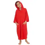 Undercover Kinder-Poncho aus 100 % Baumwoll-Frottee, mit Kapuze, Strandtuch, schnelltrocknend, Kaftan, rot, 8-13 Jahre