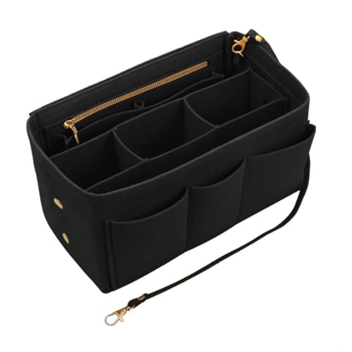 Nircho Handtaschen Organizer, Filz Taschenorganizer mit Entnehmbare Fächer, Große Kapazität Handtasche Einsatz, Handtaschenordner Organizer mit Schlüsselkette, Innentaschen für Handtaschen - Schwarz