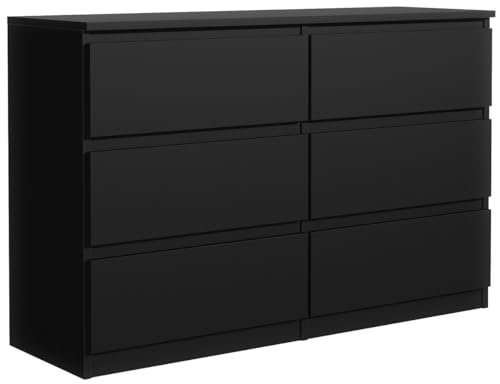 MebLocker Kommode mit 6 Schubladen 140 cm Ideal für Wohnzimmer, Schlafzimmer, Kinderzimmer, Jugendzimmer und Büro Moderne Elegante Lösung für stilvolle Aufbewahrung (Schwarz)
