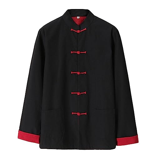 G-LIKE Chinesische Kampfkunst Herren Jacke – Traditionelle Uniform Oberbekleidung für Kampfsport Kung Fu Tai Chi Wushu Männer Frauen Tang Stil Frühling Herbst Kleidung - Baumwolle (Schwarz, M)