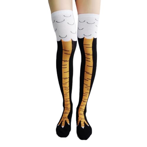 Keyoung Chicken Leg Socks Damen Hühner Socken Lustige Personalisierte Hühnerbein Socken Hühnersocken Cosplay Hühnerbein Kniestrümpfe für Halloween Geschenke Erwachsene Witzige Strick Overknee Socken