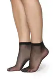 Annes styling Transparent Matte Ultra Dünne Socken für Frauen Mädchen Knöchelsocken Niedrig Geschnittene Elegante Damensocken Bequeme 15 DEN Dicke Ideal für Sandalen Absätze Frida15, 2 Paare Nero