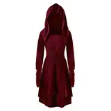 YEBIRAL Damen Langarm mit Kapuze Mittelalter Kleid bodenlangen Cosplay Dress Age Mittelalter Kleidung Große Größen Renaissance Halloween Party Kostüm Karneval Weihnachten Kleider