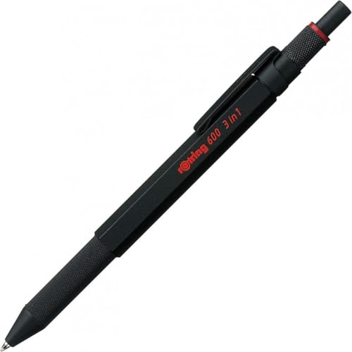 rOtring 600 3-in-1-Schreibgerät mit Kugelschreiber und Druckbleistift | Kugelschreiber mit 2 feinen Spitzen (schwarze und rote Tinte) | 1 Druckbleistift mit Spitze (0,5-mm-Mine) | Schwarz