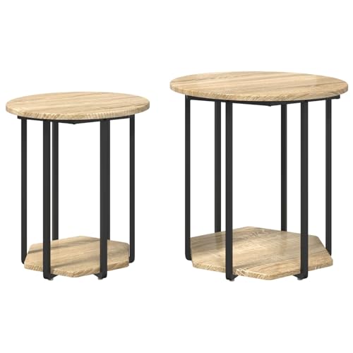 vidaXL Sonoma Eiche Runde Beistelltisch für Wohnzimmer und Schlafzimmer | MDF Metallkonstruktion Modern Minimalistisches Design Kompakte Größe Nur für drinnen Seitenakzentmöbel Rahmen Heimdekoration