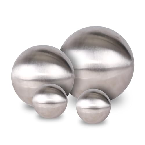 Edelstahl Gartenkugel 4er Set matt gebürstet - 10/15 / 20 cm - Deko Metall Hohlkugel Silber - Dekokugel Metalldeko Gartendeko rund