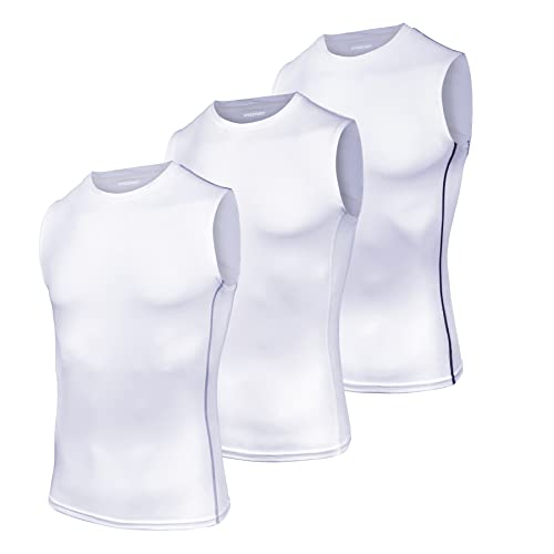 AMZSPORT Herren Kompressions-Tanktop Ärmellos Funktionsshirts Baselayer Unterhemd Weiß(3er Pack) XXL