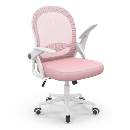 naspaluro Bürostuhl, Ergonomischer Schreibtischstuhl mit Atmungsaktiv Netzbespannung, Hochklappbare Armlehnen, Höhenverstellbarer, Computerstuhl, Leichter Stuhl, 360° Drehstuhl, Rosa