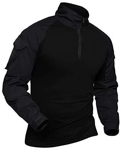 XKTTAC Combat Shirt mit 2-4 Taschen Tactical Herren Militär Ausrüstung Security Kleidung Outdoor Polizei Hemd Bundeswehr Pullover Paintball Airsoft(B-bk/2 Taschen,M)