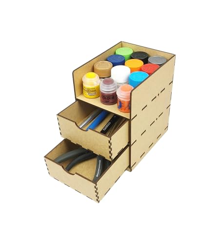 HobbyHold Modellbau-Organizer mit 2 Schubladen - Kompakter Werkzeug- und Farbenhalter - Modell Farbregal Organizer Farbständer - Bastel-Farbregal - Paint Rack - Schreibtisch Organizer - Pinselhalter