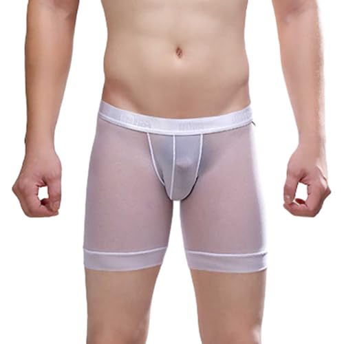 WKAYsIV Boxershorts Herren Wochentage durchsichtig, Netz-EIS-Seidenbeutel, sexy, sexy, Hüften offenbarende Unterwäsche Schlafhose Kurz Herren (White, XXL)