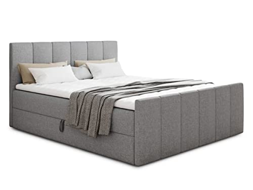 Boxspringbett Star Lux mit Fußteil, 2 Bettkästen und Matratzentopper - Doppelbett mit Topper, Bonell-Matratze, Polsterbett, Bett, Betten, Schlafzimmer (140 x 200 cm, Grau (Inari 91))