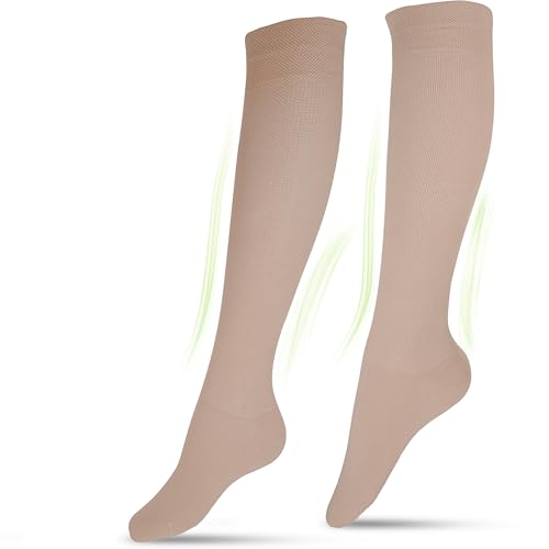 Medizinische Kompressionsstrümpfe für Damen und Herren aus 60% Bio-Baumwolle (Beige, L (41-43))