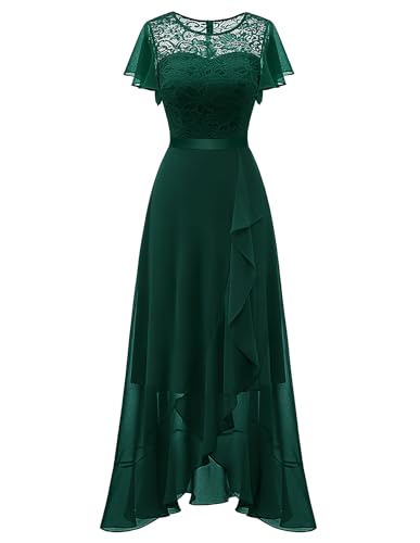 Berylove Abendkleider Elegant für Hochzeit Vokuhila Kleid Festliches Kleid Damen Hochzeit Elastische Taille 7051 DarkGreen S