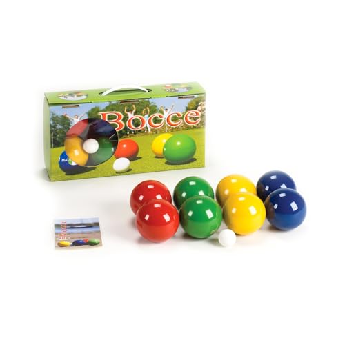 Londero Boccia-Spiel mit lackierten Holzkugeln | Boule-Set aus 8 Kugeln, Zielkugel und Tragebox | Gewicht pro Holz-Kugel: 283 g, ø 80 mm | In 4 Farben lackiert
