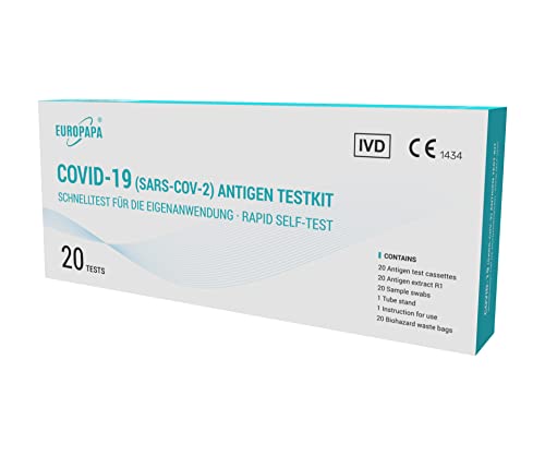 EUROPAPA® 20x Corona Laientest Selbsttest Covid-19 Antigentest auf SARS-CoV-2 Schnelltest zur Eigenanwendung Testkassete Probentupfer Antigenextrakt einzelverpackt