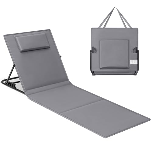 SONGMICS Strandstuhl, Campingstuhl, Sonnenliege, Strandliege, klappbar, verstellbare Rückenlehne, leicht tragbar mit Griff, für Camping, Garten, Pool, 158 x 55 cm, schiefergrau GCB151G01