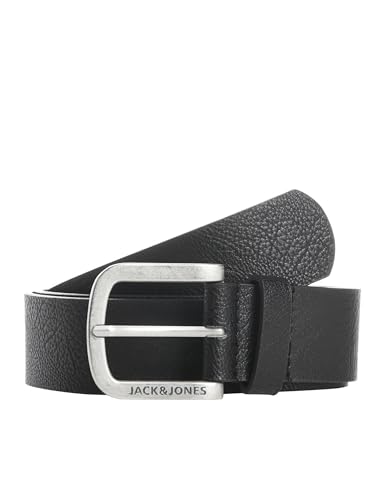 Herren Jack & Jones Ledergürtel JACHARRY Belt Leder Optik Gürtel mit Logo Metall Schnalle, Farben:Schwarz, Größe Gürtel:105