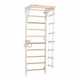 Kletterwand für Kinder und Erwachsene – Klettergerüst Indoor aus Holz mit Wand-Reck, Stange, Gymnastikringen, Kletterseil, schwedischer Leiter – Kinder 2 weiße Farbe