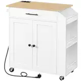 HOOBRO Küchenwagen mit Arbeitsplatte, Kücheninsel Küchenschrank mit Steckdosenleiste, bewegliche Kücheninsel mit Schublade und Gewürzregal, Küchenwagen auf Rollen, 80,8 x 38 x 86 cm EWN82CZD01