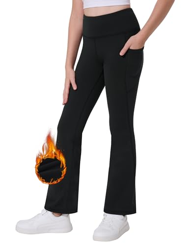 Desol Thermo Schlaghose Mädchen mit Taschen für Teenager Elastische Yoga Sporthose und Flared Leggings für Sport ideale Gymnastikhose und Jogginghose