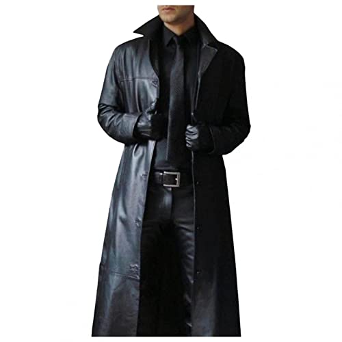 Celucke Lange Mantel Herren Ledermantel Kunstleder Lederjacke Gothic Mittelalter Halloween-Kostüm Vampirjäger Bikerjacke Winterjacke