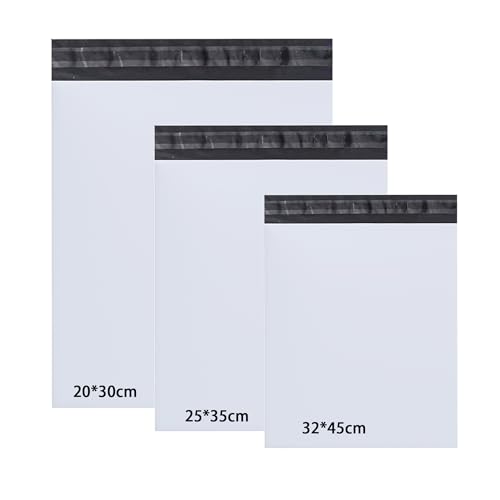 Rshuhx Versandbeutel Plastik Versandtaschen 20cm*30cm/ 25cm*35cm/ 32cm*45cm Versandtüten für Kleinteile Kleidung und Textilien Selbstklebend und Blickdicht (3 Tailles Mixed 30pcs Weiß)