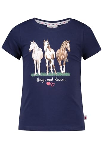 SALT AND PEPPER BY KIDS PARK Mädchen Pferde Print und Glitzer aus S.Jersey T-Shirt, True Navy, 128 cm-134 cm