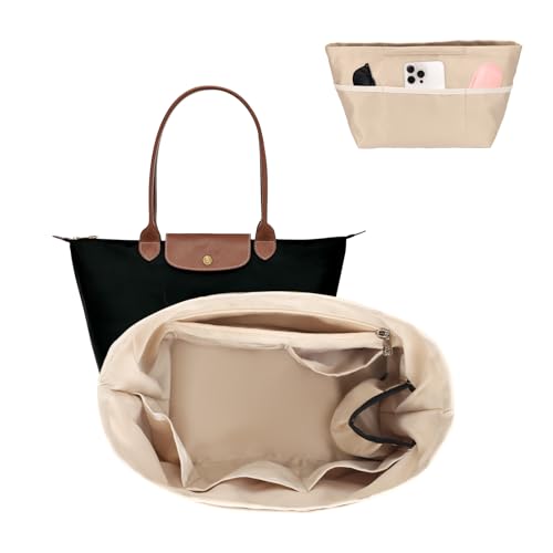 Taschen Organizer Shopper, Satiniert Taschenorganizer, Organizer für Longchamp Tasche Damen, für Mittel Tote Bag, Handtaschen Innentasche,Organizer für Langem Griff Long Champ Le Pliage M (Beige, M)