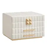 SONGMICS HOME ANAH Kollektion - Schmuckkästchen mit Spiegel 3 Ebenen, Schmuckaufbewahrung 2 Schubladen, PU mit Nähten, schwebender Effekt, 21,5 x 24 x 15,8 cm, Geschenkidee, wolkenweiß JBC183W01