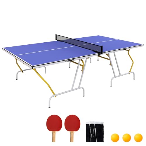 SPORTNOW Tischtennisplatte in Viertel Klappbar Tischtennistisch mit 2 Tischtennisschlägern, 3 Bällen, Tischtennisnetz, Blau