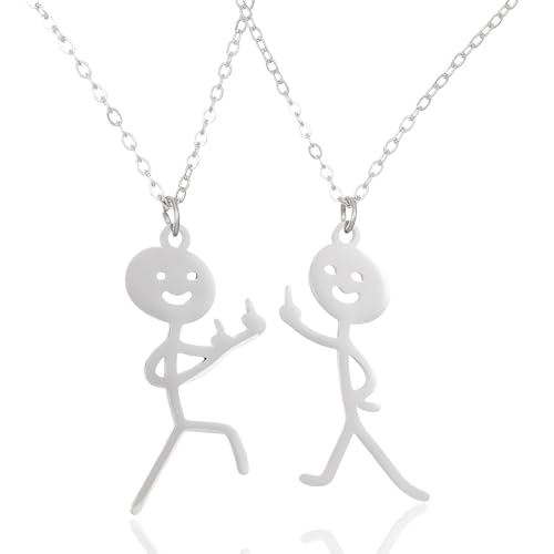 Lustige Graffiti-Halskette, 2 Stücke Smiley Finger Halskette, Lustige Graffiti Halskette, Mittelfinger Kette, Funny Geschenk für Einen Guten Freund(2 Silber)