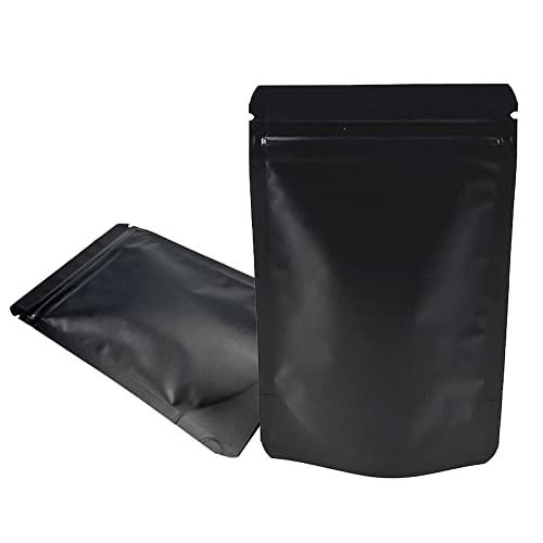 WACCOMT Pack 50 Stück Stand Up Matte Aluminiumfolie Reißverschlussbeutel Aufbewahrungstasche für Lebensmittel Geruchssichere Langzeitlagerung (8.5x13cm(3.3x5.1inch), Schwarz)