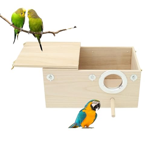 Nistkasten Für Sittiche Wellensittich Nistkasten, Vogelnest Brutkasten Holz, Sittich Nistkasten Vogelhaus Für Käfig Naturholz Aufzuchtkasten Für Papageien Lovebirds Wellensittiche Finken 19,5 X 12 cm