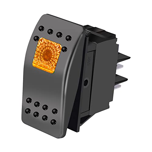 mxuteuk KFZ Auto Schalter 12V beleuchtet Kippschalter wasserdicht Gelbe LED Ein/Aus Wippschalter Boot Marine Druckschalter Schalter 4Polig mit Licht RK1-06-Y
