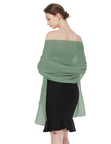 BEAUTELICATE Chiffon Schal Stola Damen Festlich Elegante Tücher Schultertuch Stola für Abendkleider Braut Festlich Sommer Hochzeits (Matte Salbeigrün)